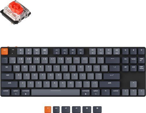 Клавіатура механічна Keychron K1SE 87Key, Gateron Red, BT/USB-A, Low Profile, EN/UKR, White Led, чорний (K1SEA1_KEYCHRON) [13616]