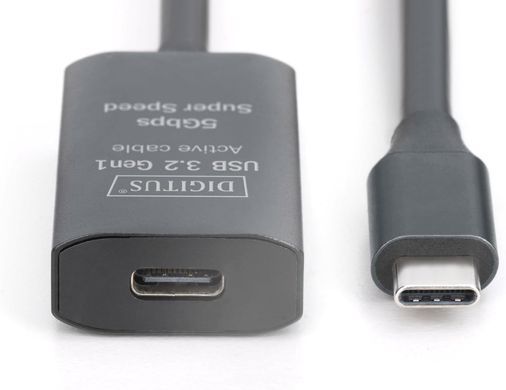Подовжувач DIGITUS USB 3.2 Gen1 Active Cable 5G, C/M-C/F, 5м, чорний (DA-73108) [108631]