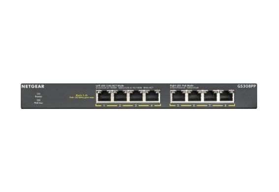 Комутатор NETGEAR GS308PP 8xGE PoE, 83Вт, Некерований (GS308PP-100EUS) [104957]