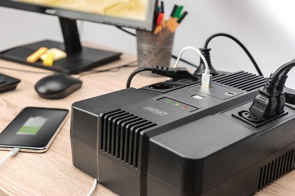 Джерело безперебійного живлення DIGITUS 800VA/480W, LED, RJ45, USB, 4xSchuko+3xC13 (DN-170111) [102916]