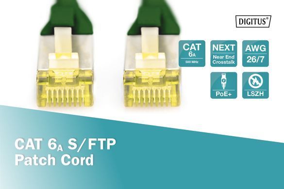 Патч-корд DIGITUS CAT 6а SF-UTP, 20м, AWG 26/7, Cu, LSZH, зелений (DK-1644-A-200/G) [109901]