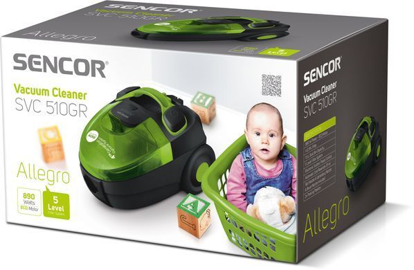 Пилосос Sencor контейнерний Allegro, 890Вт, конт пил -1.5л, НЕРА, чорно-зелений (SVC510GR-EUE2) [105667]