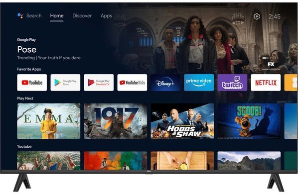 Телевізор 43" TCL LED FHD 60Hz Smart Android TV Black (43L5A) [102218]