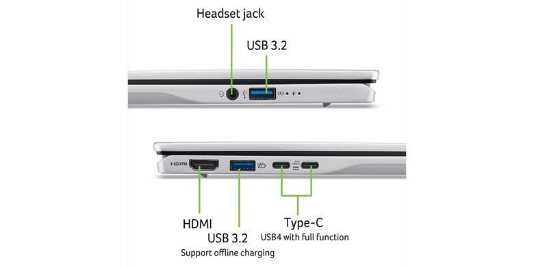 Ноутбук Acer Swift 14 AI SF14-61T 14" WUXGA IPS, AMD R9-365, 16GB, F512GB, UMA, Win11, сріблястий (NX.J1CEU.001) [100401]
