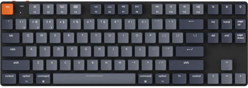 Клавіатура механічна Keychron K1SE 87Key, Gateron Red, BT/USB-A, Low Profile, EN/UKR, White Led, чорний (K1SEA1_KEYCHRON) [13616]