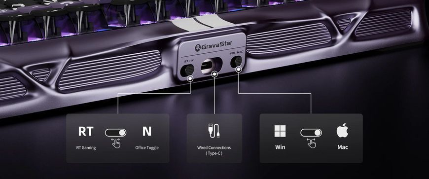 Клавіатура магнітна GravaStar Mercury V75 Pro 80keys, GravaStar x Gateron Jade Gaming, USB-A, 8k, RGB, Iron Purple (GSV75PRO_PL) [114354]