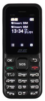 Мобільний телефон 2E S180 2024 1.77" 2SIM, 600мА&bull;год, чорний (694743653885) [101253]
