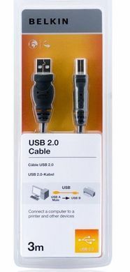 Кабель USB-A > USB-B (AM/BM) синхронізації Belkin 3м, чорний (F3U154bt3M) [108486]