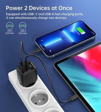 Мережевий зарядний пристрій Choetech (USB-C+USB-A) Black (PD6052-EU-BK) [619605]