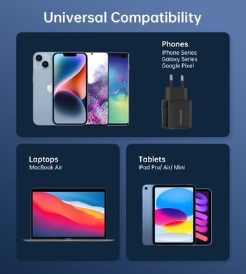 Мережевий зарядний пристрій Choetech (USB-C+USB-A) Black (PD6052-EU-BK) [619605]