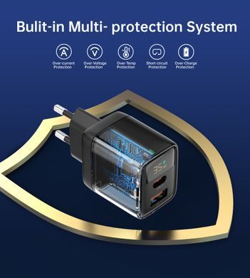 Мережевий зарядний пристрій Choetech (USB-C+USB-A) Black (PD6052-EU-BK) [619605]