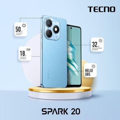 TECNO Смартфон Spark 20 (KJ5n) 6.56" 8/256ГБ, 2SIM, 5000мА•год, Magic Skin Blue (4894947013553)