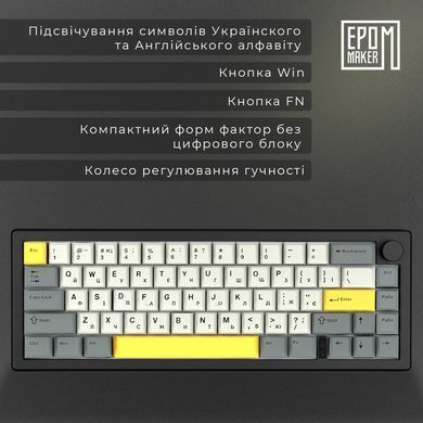 Клавіатура бездротова Epomaker EK68 65% Flamingo Switch Hot-Swap (2.4G/BT/USB) RGB UA Black (EK68-B-F) [606073]
