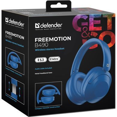 Гарнітура Defender FreeMotion B490 Bluetooth+3,5мм+USB-C, Blue (63491) [404501]