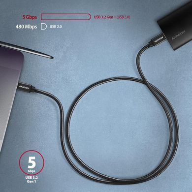 Кабель AXAGON BUCM3-CM10AB USB-C-USB-C 3.2 Gen 1, 3m, PD 60W, 3A, чорний (BUCM3-CM30AB) [504212]