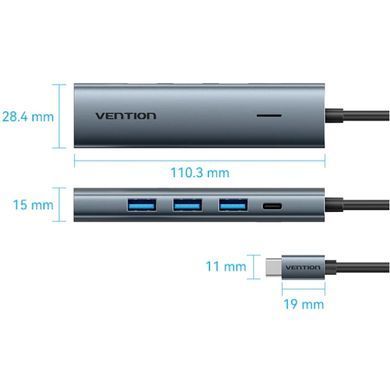 Хаб USB 3.0 Type-C -> 4xUSB 3.0/1xUSB-C, 5Gbps, Black Vention (TGZHB) [404633]