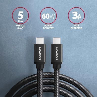 Кабель AXAGON BUCM3-CM10AB USB-C-USB-C 3.2 Gen 1, 3m, PD 60W, 3A, чорний (BUCM3-CM30AB) [504212]