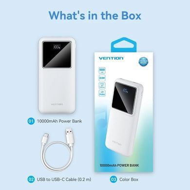 Універсальна мобільна батарея Vention 10000mAh PD QC 3.0 White (FHKW0) [617720]