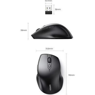 Мишка UGREEN 2.4GHz+Bluetooth MU101, бездротова, 4000dpi., 5кн., чорна (90395) [404006]