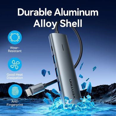 Хаб USB 3.0 Type-C -> 4xUSB 3.0/1xUSB-C, 5Gbps, Black Vention (TGZHB) [404633]