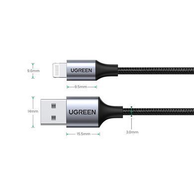 Кабель USB 2.0 AM-Lightning M, 1 м, 2.4A, Чорний, US199 UGREEN (60156) [404196]