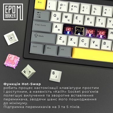 Клавіатура бездротова Epomaker EK68 65% Flamingo Switch Hot-Swap (2.4G/BT/USB) RGB UA Black (EK68-B-F) [606073]