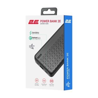 Акумулятор портативний літій-іонний Power Bank 2E Geometry 20000мА&middot;год, 18Вт, PD, QC, чорний (2E-PB2072PD-BLACK) [108430]