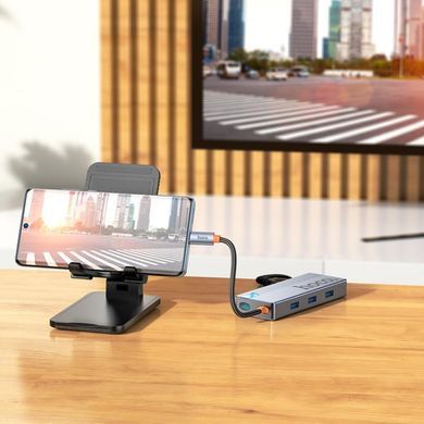 USB-хаб HOCO HB50 Wow 5-in-1 multi-function converter (HDTV+PD+USB3.0*3) Deep Space Gray (6942007647298) [802754]