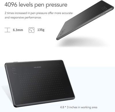 Графічний планшет Huion 4.8"x3" H430P, microUSB, чорний (H430P_HUION) [104753]