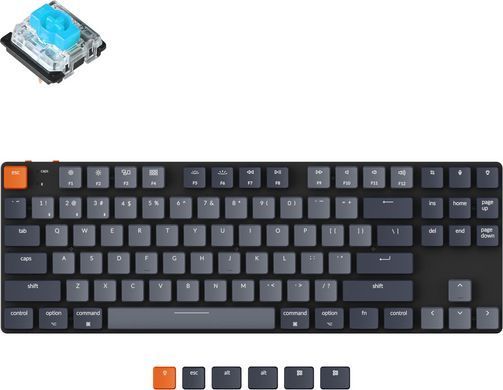 Клавіатура механічна Keychron K1SE 87Key, Gateron Blue, BT/USB-A, Low Profile, EN/UKR, White Led, чорний (K1SEA2_KEYCHRON) [13617]