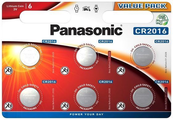 Батарейка Panasonic літієва CR2016 блістер, 6 шт. (CR-2016EL/6B) [113317]