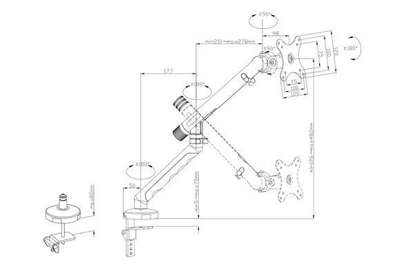 Кріплення DIGITUS Monitor Clamp, до 35"/10кг, з нахилом, поворотом, чорне (DA-90469) [115003]