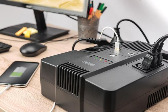 Джерело безперебійного живлення DIGITUS 600VA/360W, LED, RJ45, USB, 4xSchuko+3xC13 (DN-170110) [102915]