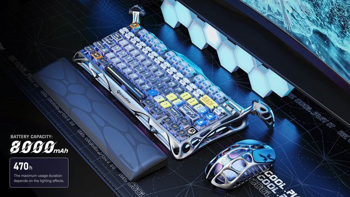 Клавіатура механічна GravaStar Mercury K1 Pro 80keys, GravaStar x Kailh Speedy Mint, BT/WL/USB, RGB, Interstellar Silver (GSK1PRO_S_CGRY) [114355]