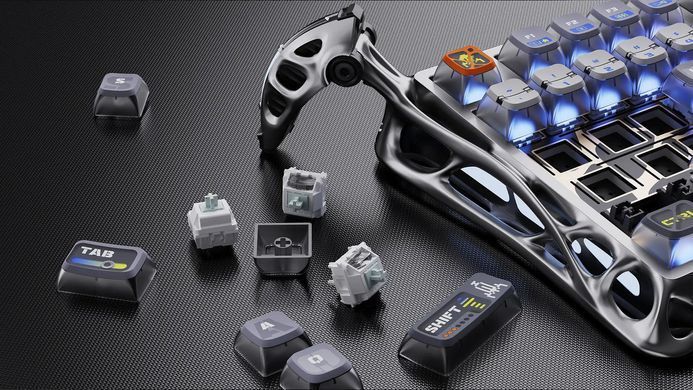 Клавіатура механічна GravaStar Mercury K1 Pro 80keys, GravaStar x Kailh Speedy Mint, BT/WL/USB, RGB, Interstellar Silver (GSK1PRO_S_CGRY) [114355]