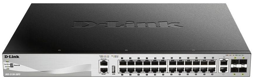 Комутатор D-Link 24xGE PoE, 2x10GE, 4xSFP+, L3 (DGS-3130-30PS) [15020]