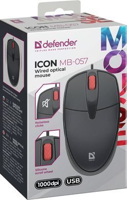 Мишка Defender Icon MB-057, 3кн.,1000 dpi, безшумна, чорна (52057) [401340]