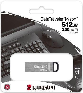 Флеш-накопичувач USB3.2 512GB Kingston DataTraveler Kyson Silver/Black (DTKN/512GB) [607327]