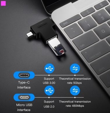 Адаптер Vention USB - USB Type-C + micro USB V 3.0 (F/M) Black (CDIB0) [603690]