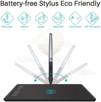 Графічний планшет Huion 8.7"x5.4" H950P, microUSB, чорний (H950P_HUION) [14754]