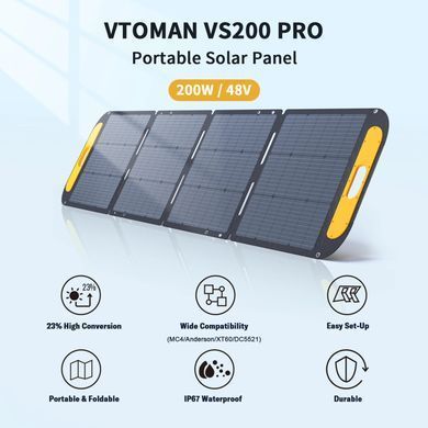 Сонячна панель Vtoman 200W 19V IP67 MC-4/Anderson/XT60/DC5521 (VS200) [404444]