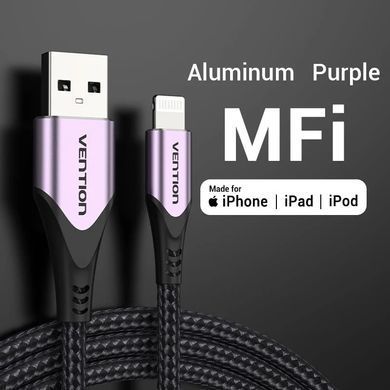 Кабель USB 2.0 AM-Lightning M, 2.0м 2.4A Aluminum Alloy Purple Vention (LABVH) [402457]
