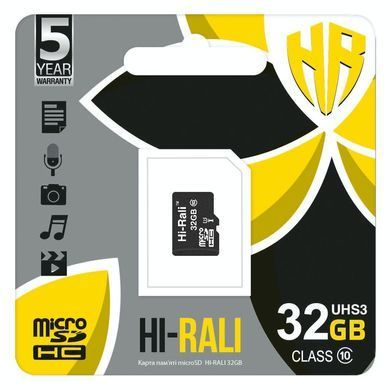 Карта пам`ятi MicroSDHC 32GB UHS-I U3 Class 10 Hi-Rali (HI-32GBSD10U3-00) [612588]