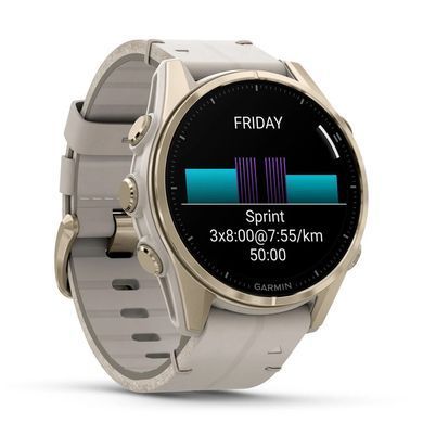 Смарт-годинник Garmin fenix 8 43mm, AMOLED, Saph, SftGldSS/FogGryLeatherBnd, Excl, GPS (010-02903-40) [715917]