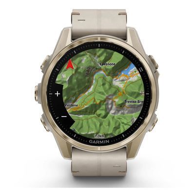 Смарт-годинник Garmin fenix 8 43mm, AMOLED, Saph, SftGldSS/FogGryLeatherBnd, Excl, GPS (010-02903-40) [715917]