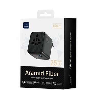 Мережевий фільтр WIWU 25W Warrior GaN Universal Adapter 2C1A Wi-UA011 Black (6977703656626) [806490]