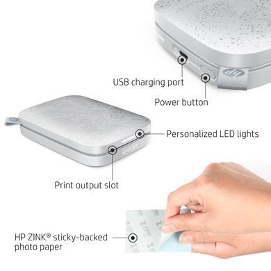 Фотопринтер портативний HP Sprocket White (2"x3",313x400dpi,Zink, 64MB,Bluetooth, колір білий) (HPISPW) [401713]