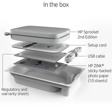 Фотопринтер портативний HP Sprocket White (2"x3",313x400dpi,Zink, 64MB,Bluetooth, колір білий) (HPISPW) [401713]