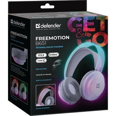 Гарнітура Defender FreeMotion B651 Bluetooth+3,5мм+USB-C, RGB White (63651) [404502]