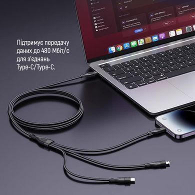 Кабель ColorWay Lightning + micro USB + USB Type-C (M/M), 3.0 А, 1.2 м, Black (CW-CBPDU3060-BK) [613612]